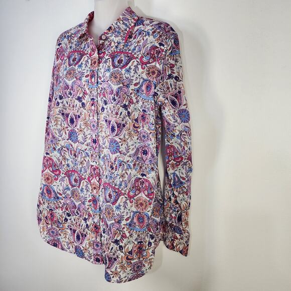 Talbots Shirt Womens Size Medium Button Front Magical Floral Cotton Lightweight - Picture 5 of 8